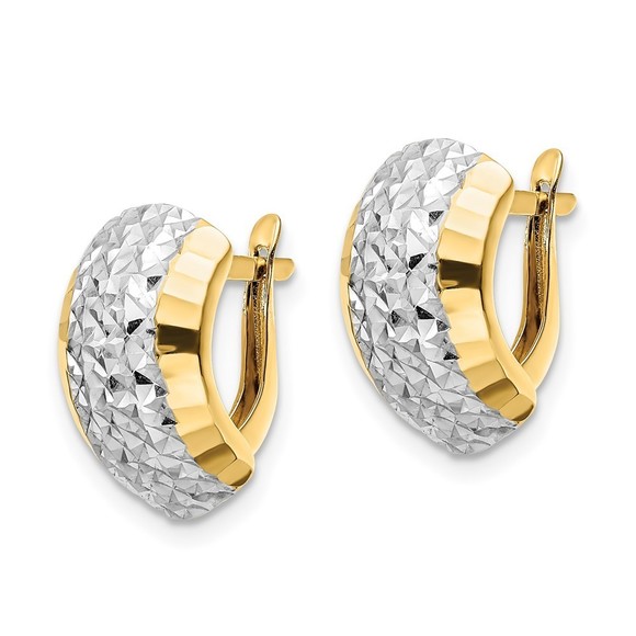 14k w/ White Rhodium Diamond-cut Hinged Earrings - Picture 4 of 4